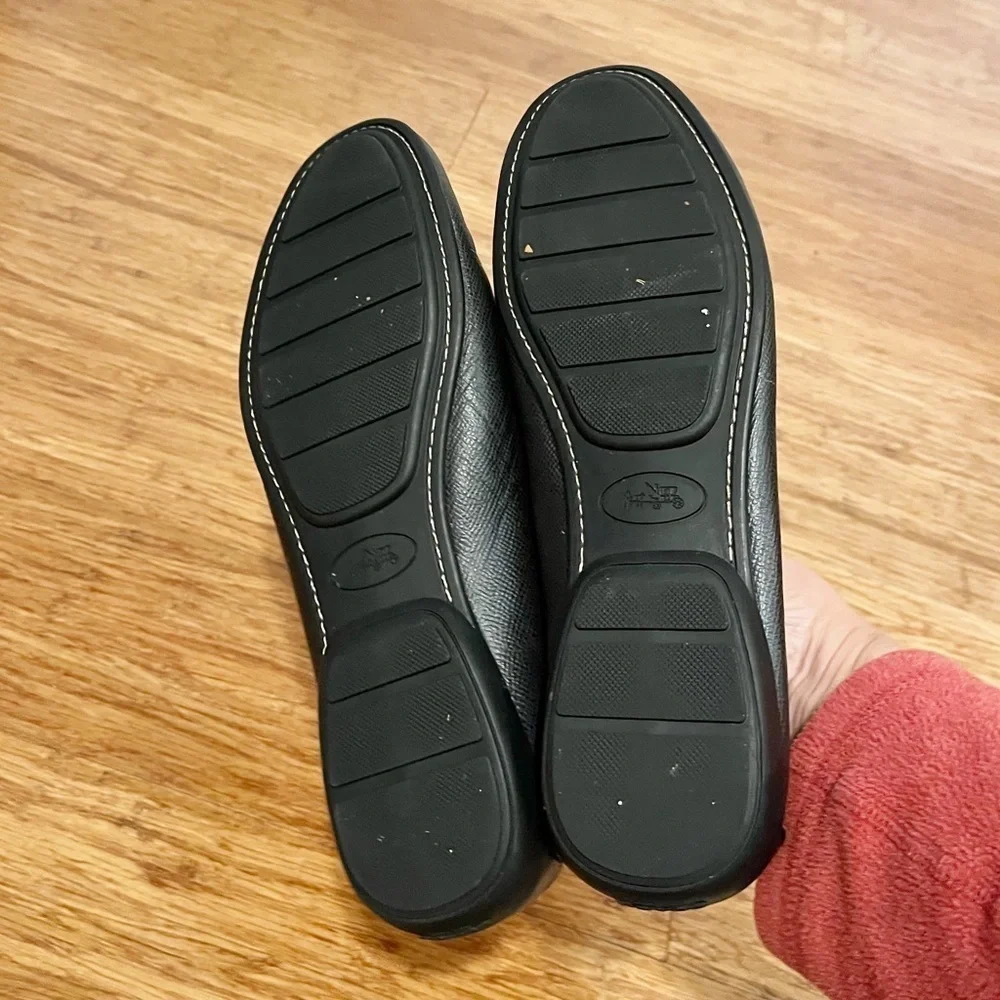 Coach Olympia Cross Grain Leather Black Slip-On Driving Loafers Shoes. Size 10